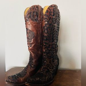 Corral Leather Black Lace Heeled Boots